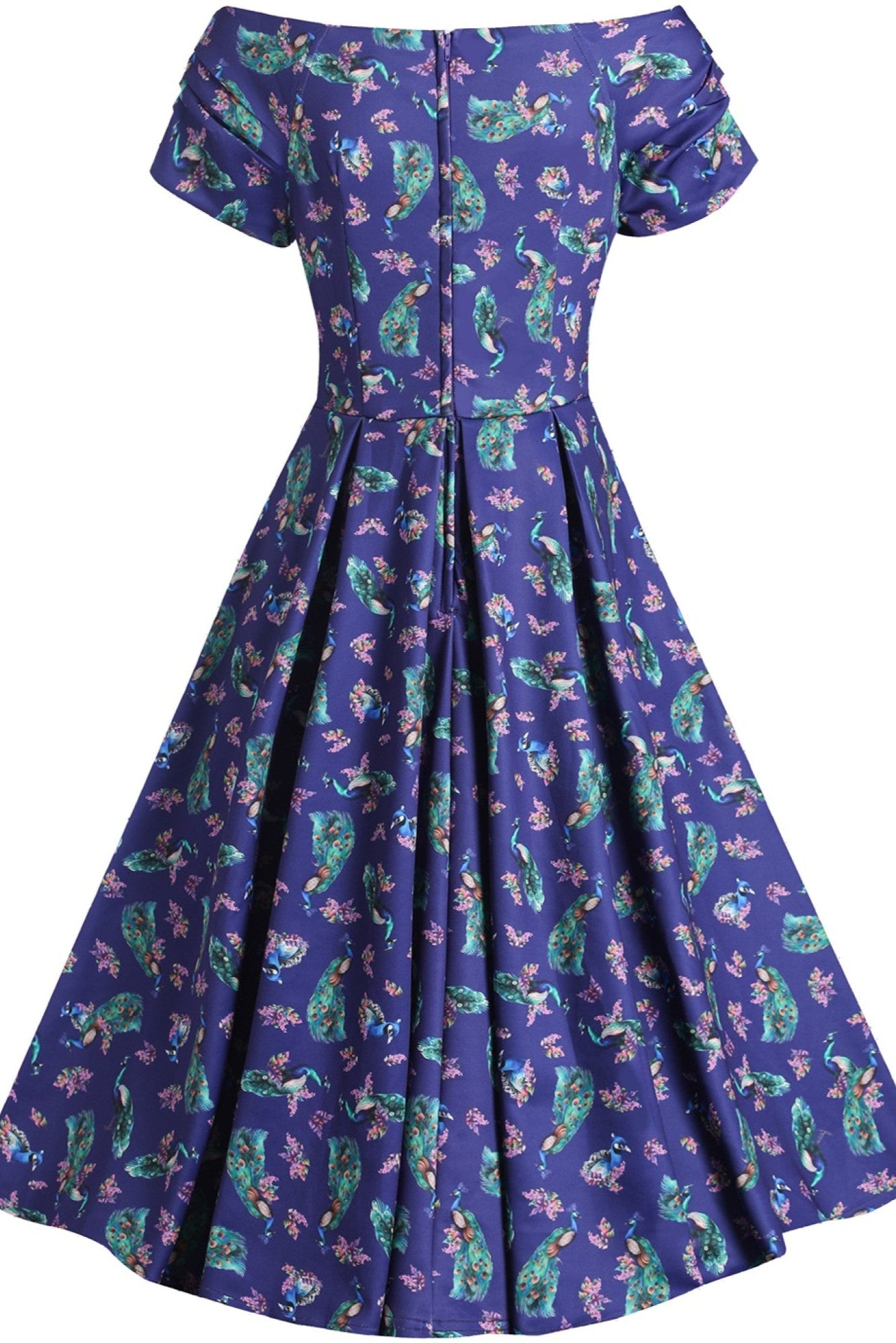 Lily Off Shoulder Purple Peacock Swing Dress