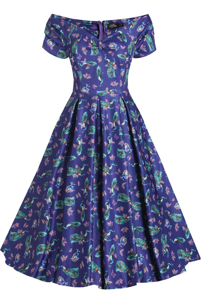 Lily Off Shoulder Purple Peacock Swing Dress