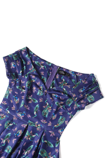 Lily Off Shoulder Purple Peacock Swing Dress