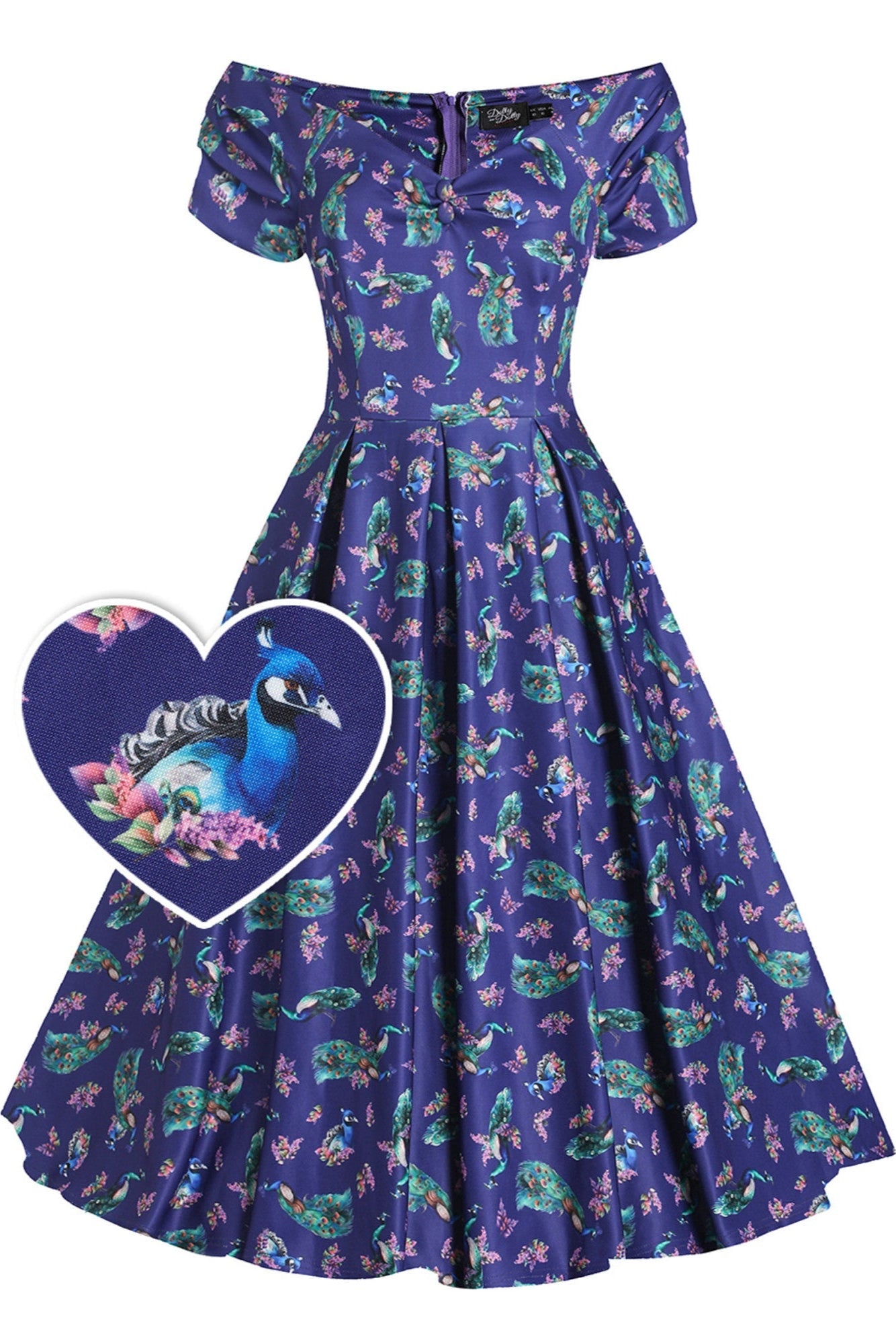 Lily Off Shoulder Purple Peacock Swing Dress