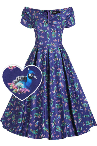 Lily Off Shoulder Purple Peacock Swing Dress