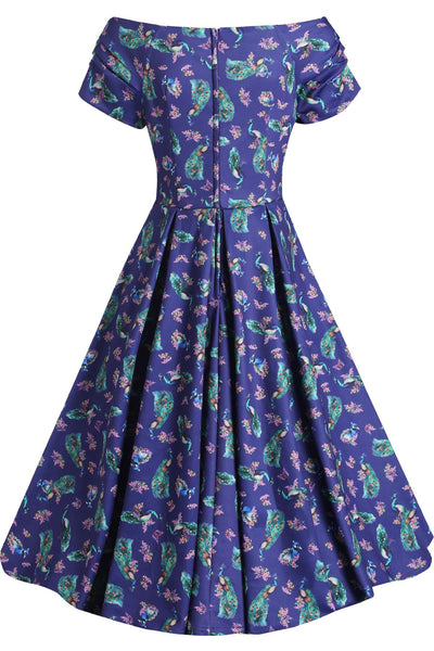 Lily Off Shoulder Purple Peacock Swing Dress