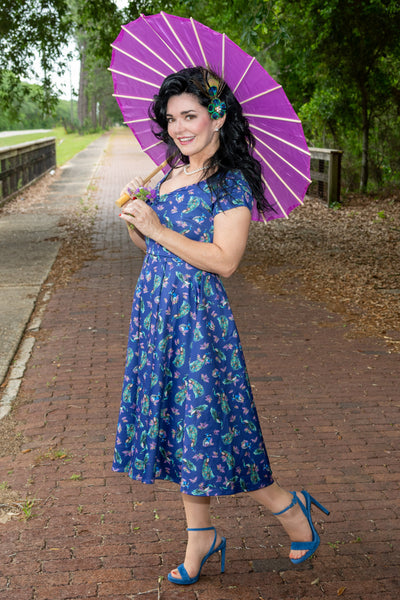 Lily Off Shoulder Purple Peacock Swing Dress