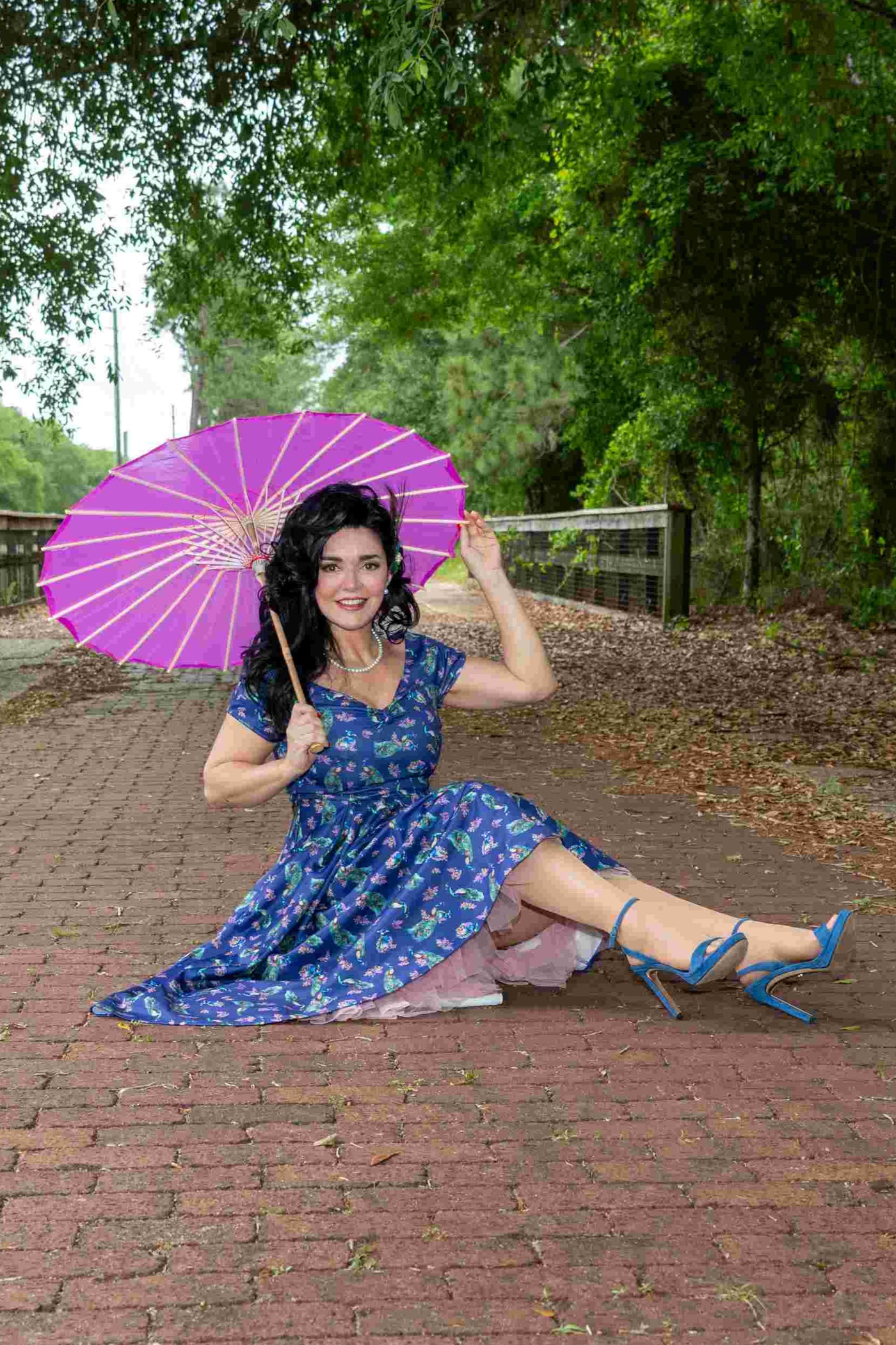 Lily Off Shoulder Purple Peacock Swing Dress
