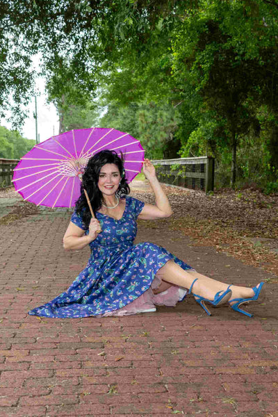 Lily Off Shoulder Purple Peacock Swing Dress
