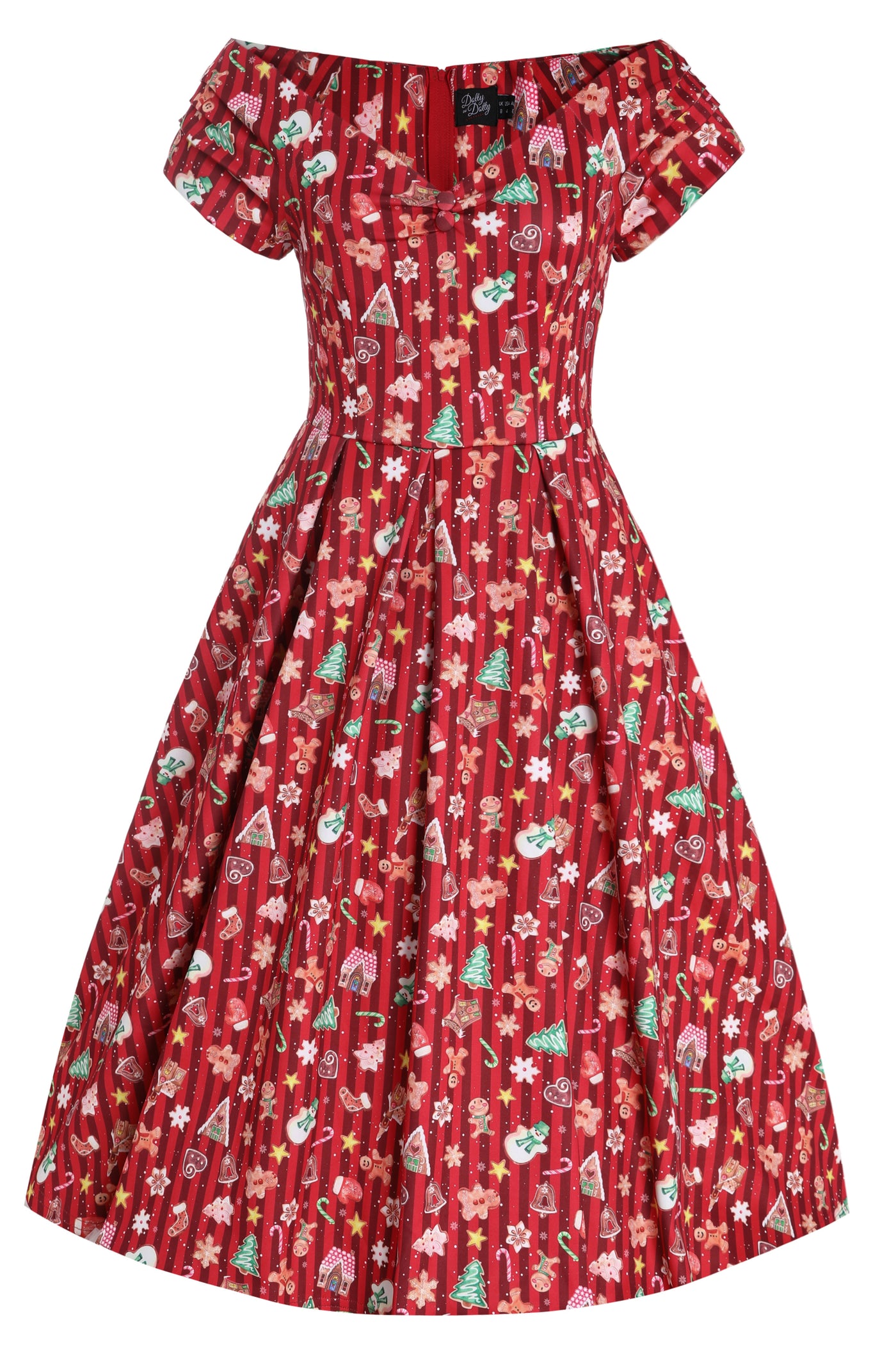 Lily Retro Off Shoulder in Christmas Cookie Print Swing Dress