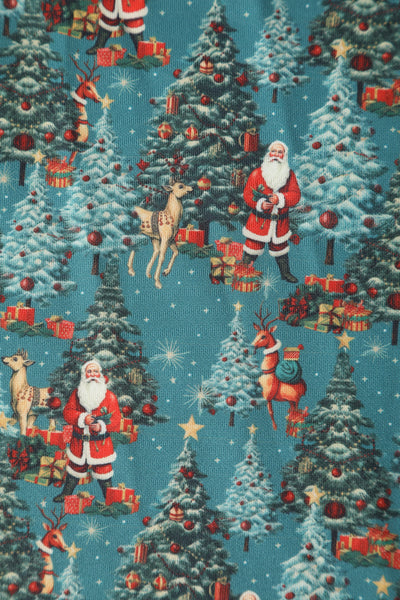 Lily Teal Off Shoulder Santa Claus Print Christmas Dress