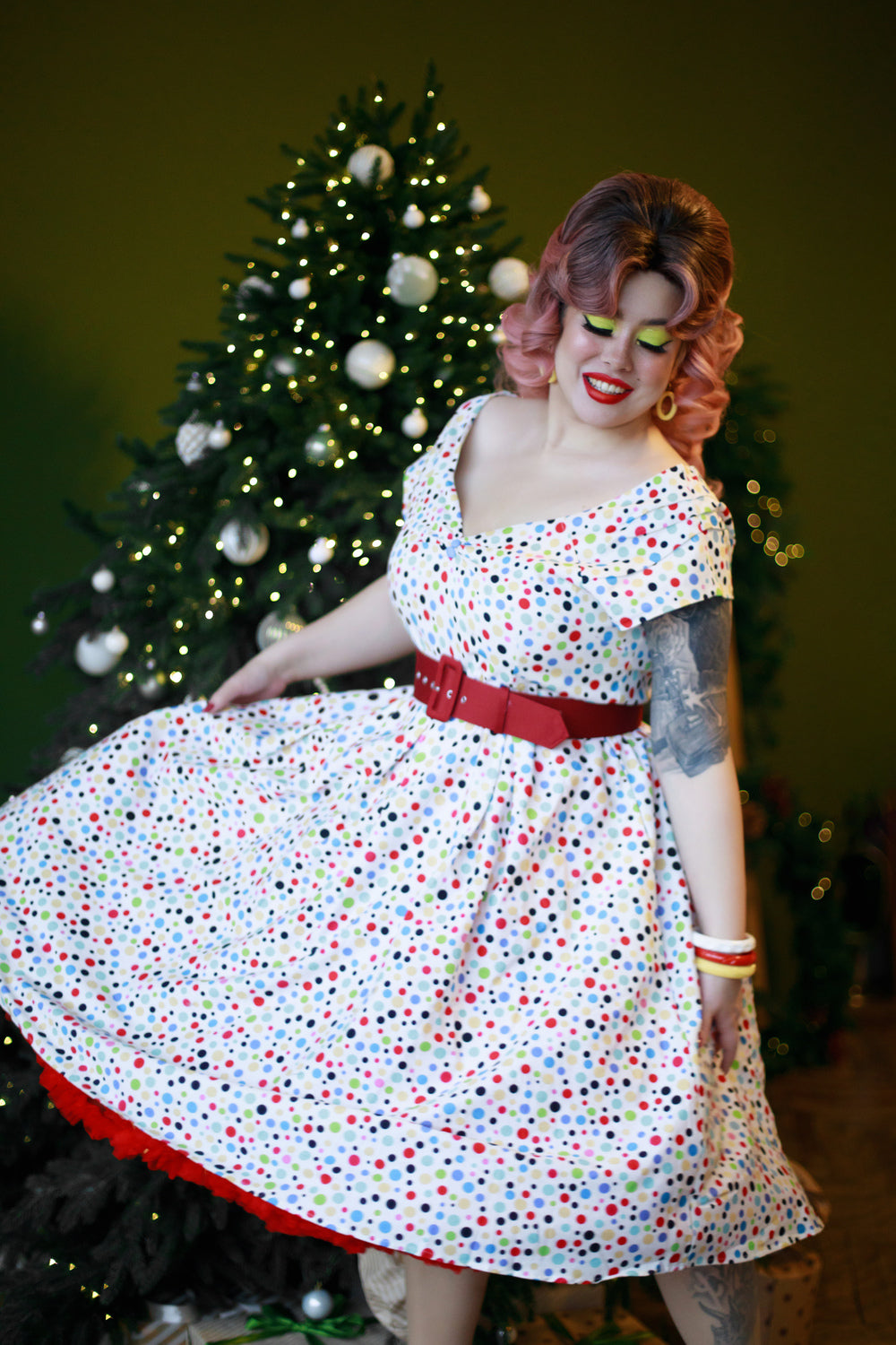 Lily Colourful Polka Dot Off Shoulder Dress