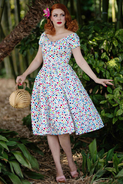 Lily Colourful Polka Dot Off Shoulder Dress