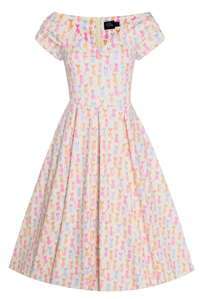 Lily Rainbow Cat White Off Shoulder Dress