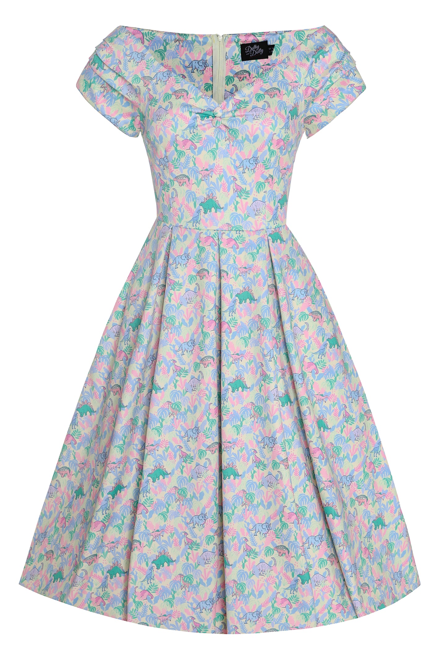 Lily Pastel Dinosaur Off Shoulder Dress
