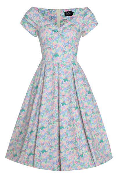 Lily Pastel Dinosaur Off Shoulder Dress