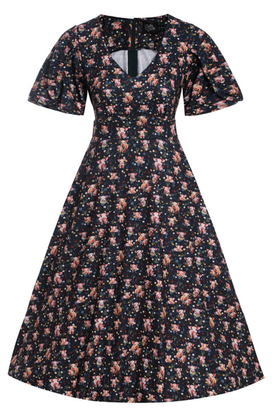 Janice Pig Print Petal Sleeved Dress