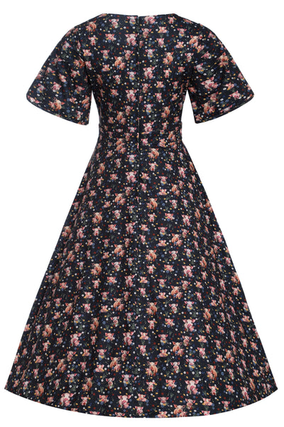 Janice Pig Print Petal Sleeved Dress