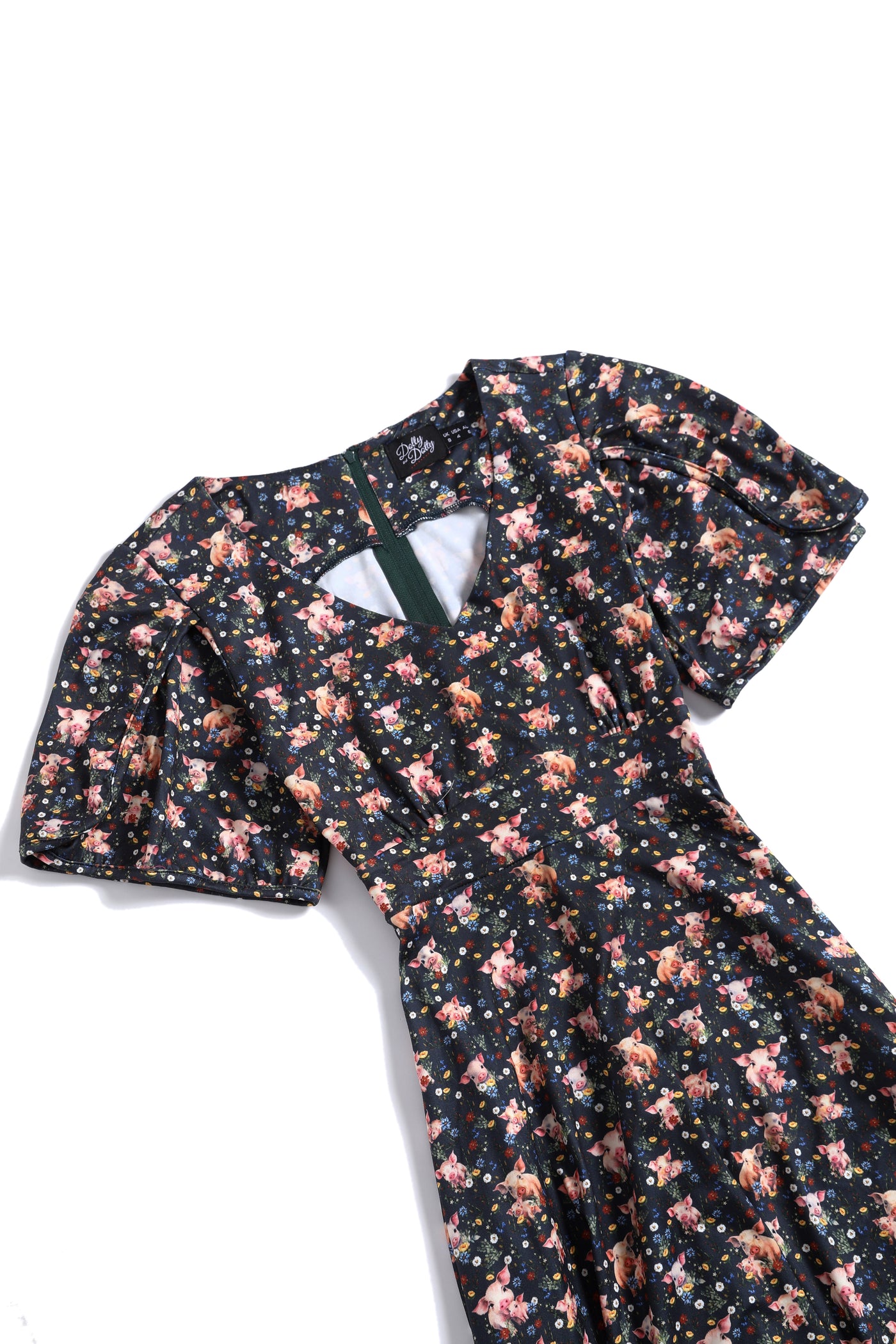 Janice Pig Print Petal Sleeved Dress