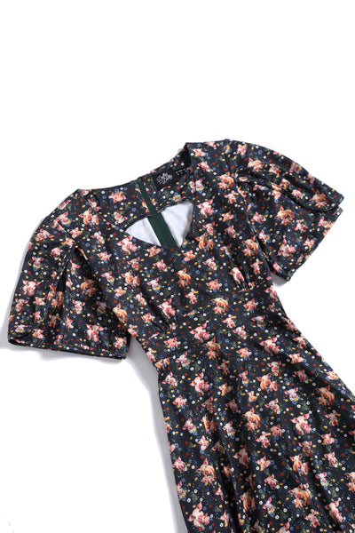 Janice Pig Print Petal Sleeved Dress