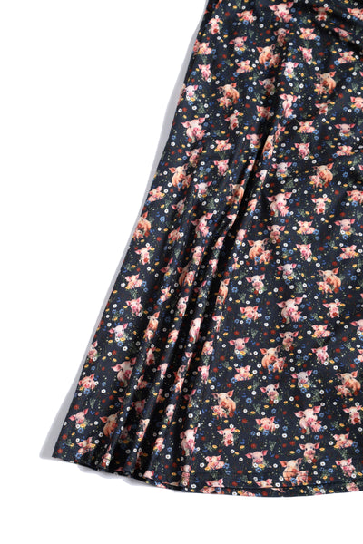 Janice Pig Print Petal Sleeved Dress