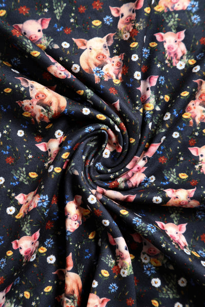 Janice Pig Print Petal Sleeved Dress