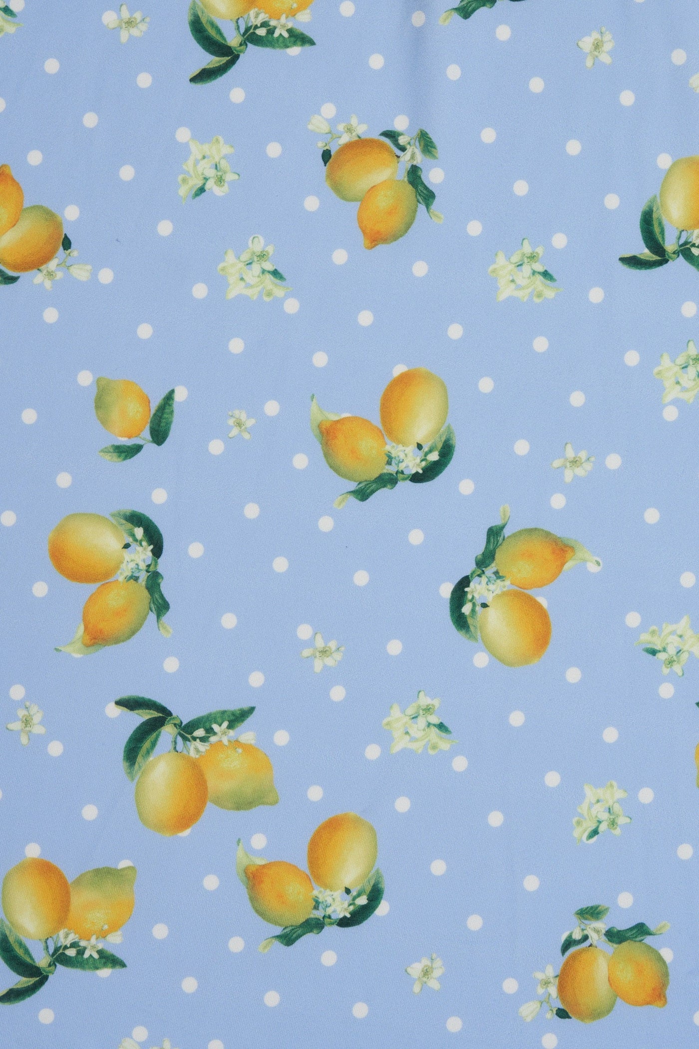 Janice Light Blue Dress with Lemons  and White Polka Dots