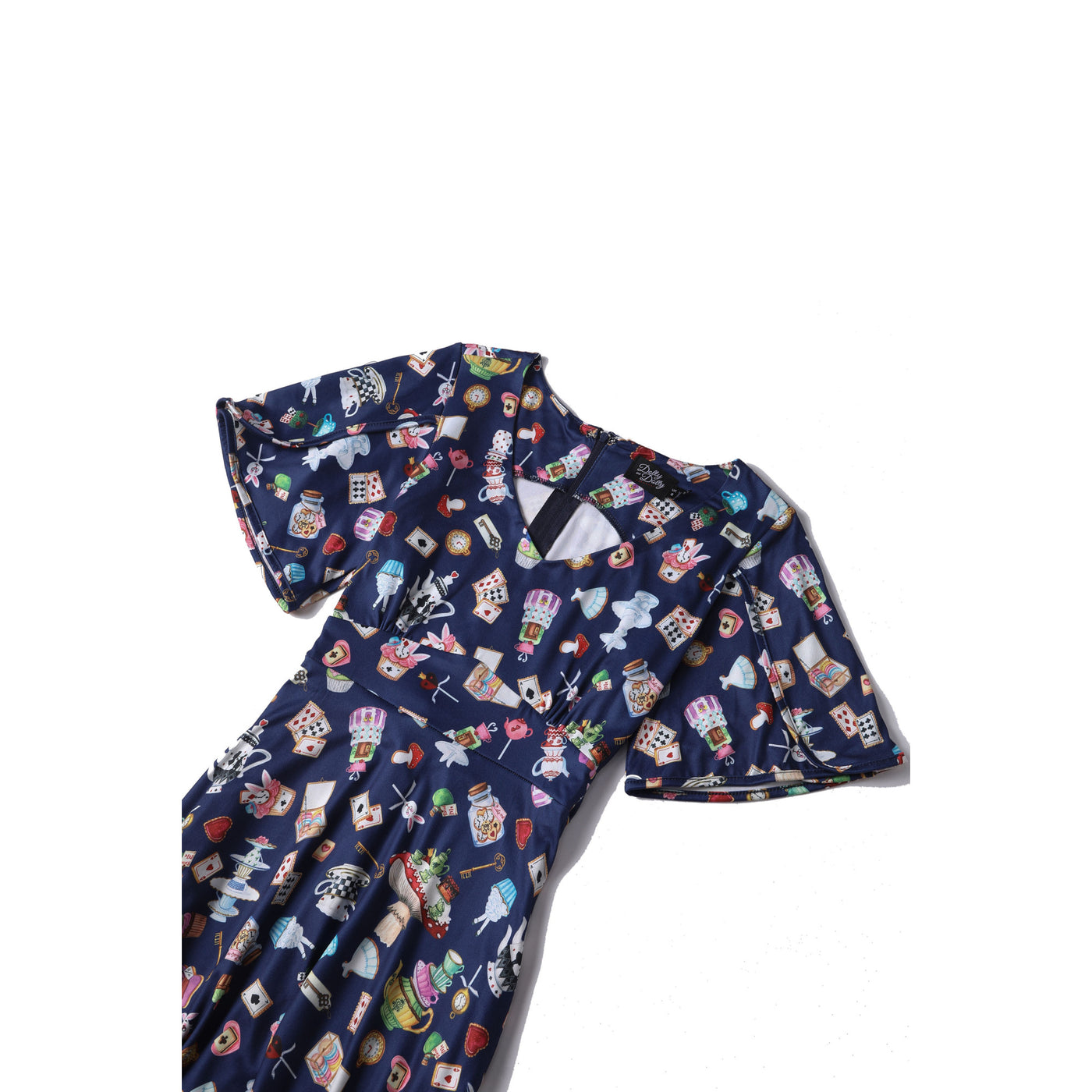 Janice Navy Blue with Wonderland Print Swing Dress