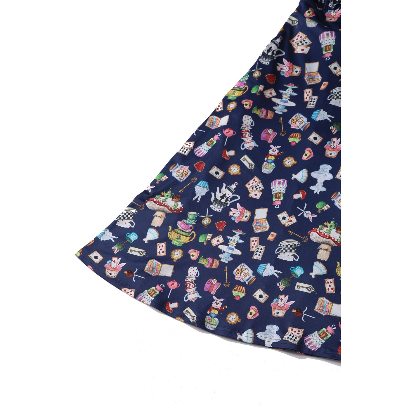 Janice Navy Blue with Wonderland Print Swing Dress