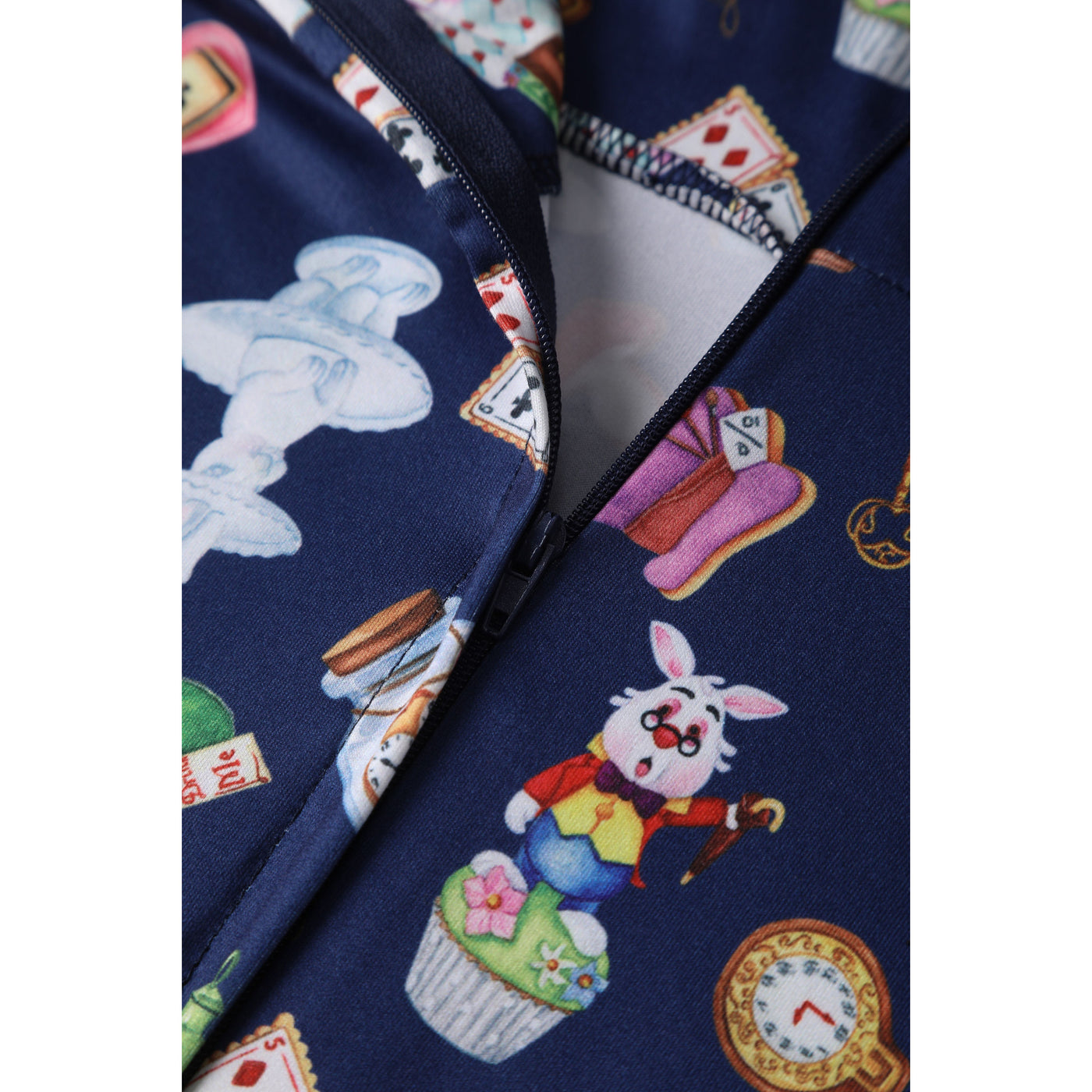Janice Navy Blue with Wonderland Print Swing Dress