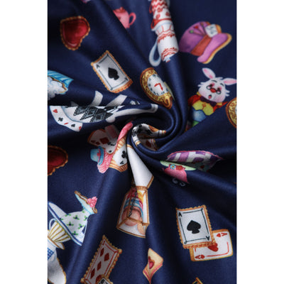 Janice Navy Blue with Wonderland Print Swing Dress