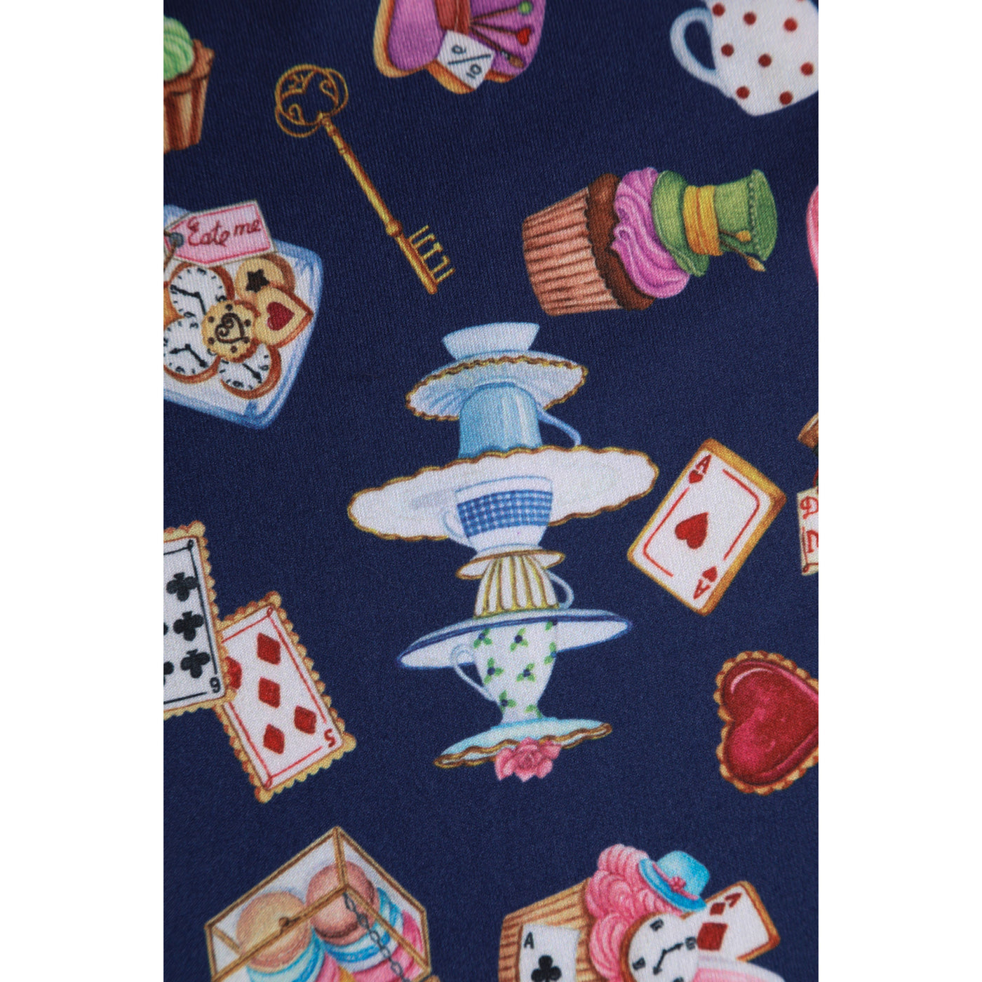 Janice Navy Blue with Wonderland Print Swing Dress