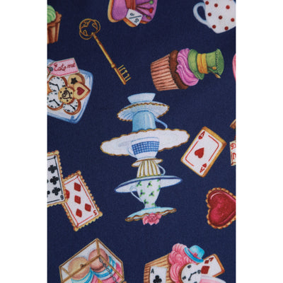 Janice Navy Blue with Wonderland Print Swing Dress