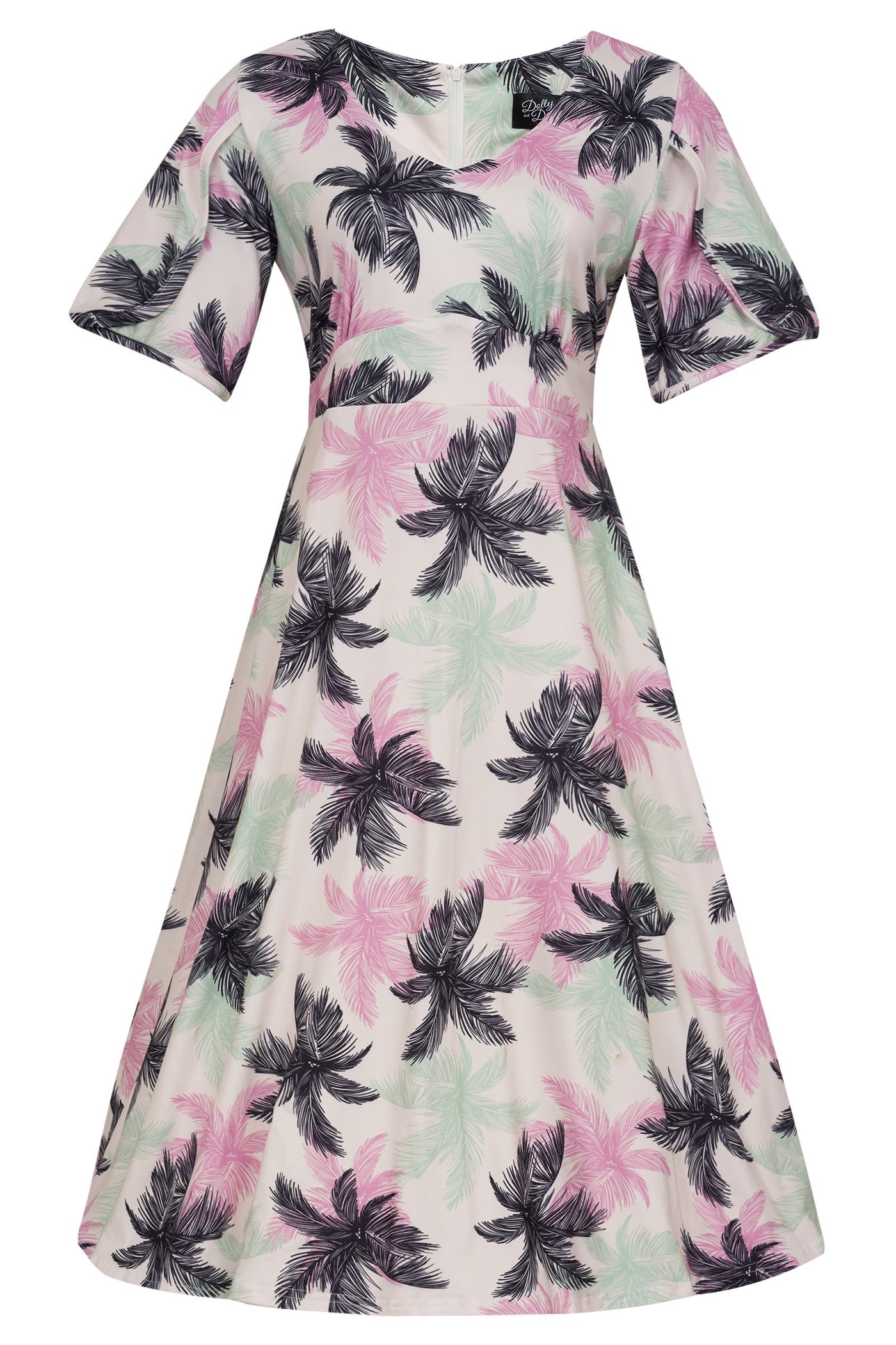 Janice Tropical Palm Tree Print in White Dress