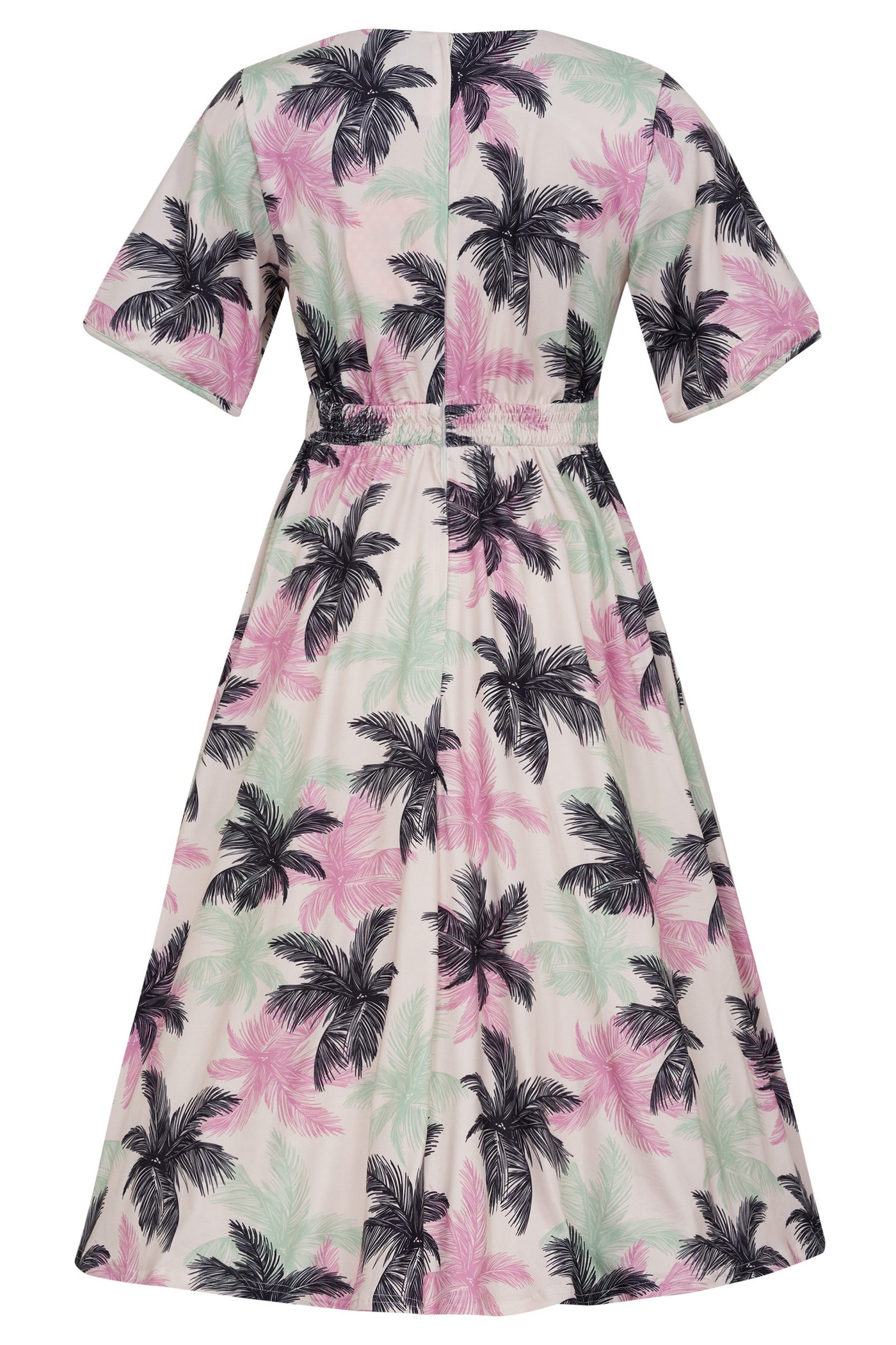 Janice Tropical Palm Tree Print in White Dress