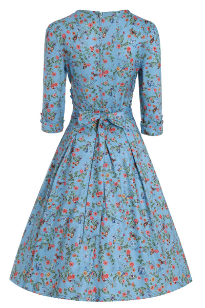 Katherine Blue Hummingbird Long Sleeved Dress