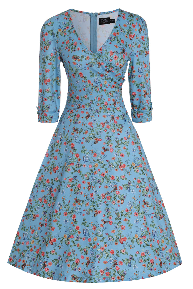 Katherine Blue Hummingbird Long Sleeved Dress