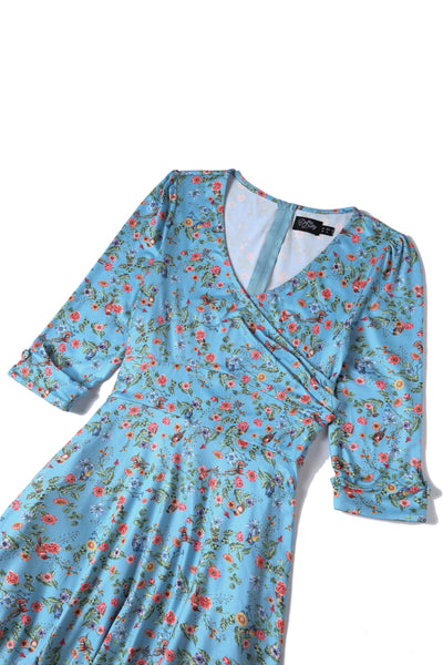 Katherine Blue Hummingbird Long Sleeved Dress