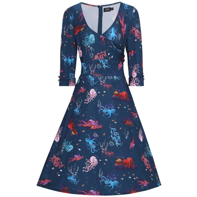Katherine Navy Blue Octopus Swing Dress