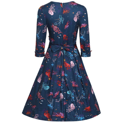 Katherine Navy Blue Octopus Swing Dress