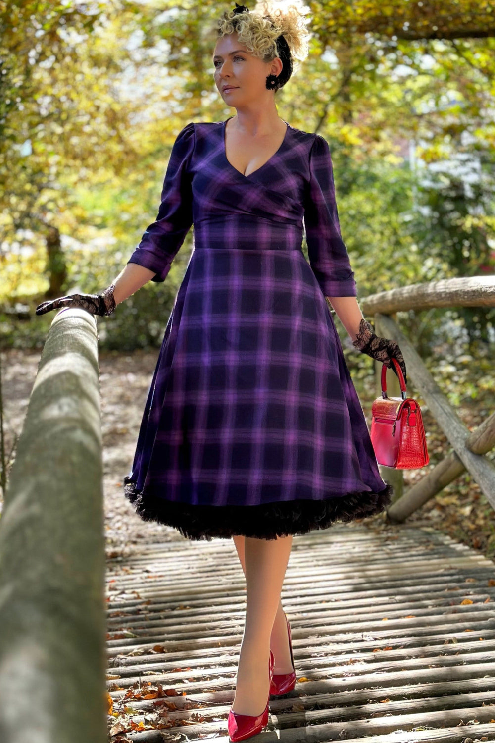 Katherine Purple Tartan Swing Dress