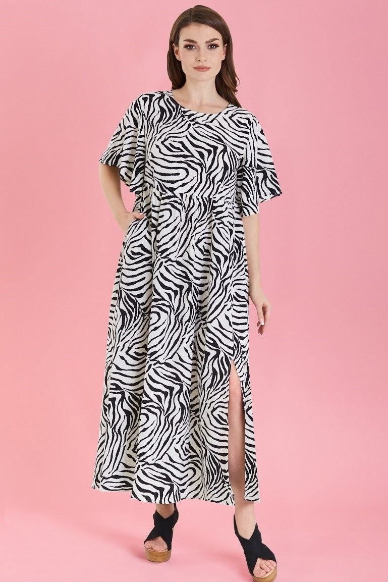 PRE ORDER Work From Home Edition: Bella Floaty Oversized Day Dress in Zebra Print