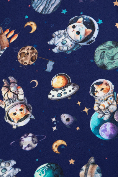 PRE ORDER Brenda Purple Astronaut Cat in Space Flared Dress