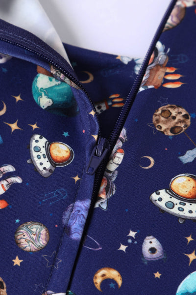 PRE ORDER Brenda Purple Astronaut Cat in Space Flared Dress