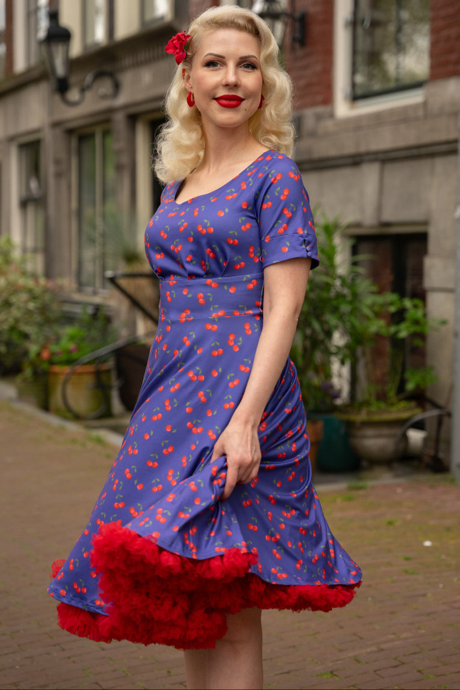 PRE ORDER Brenda Blue Cherry Flared Dress