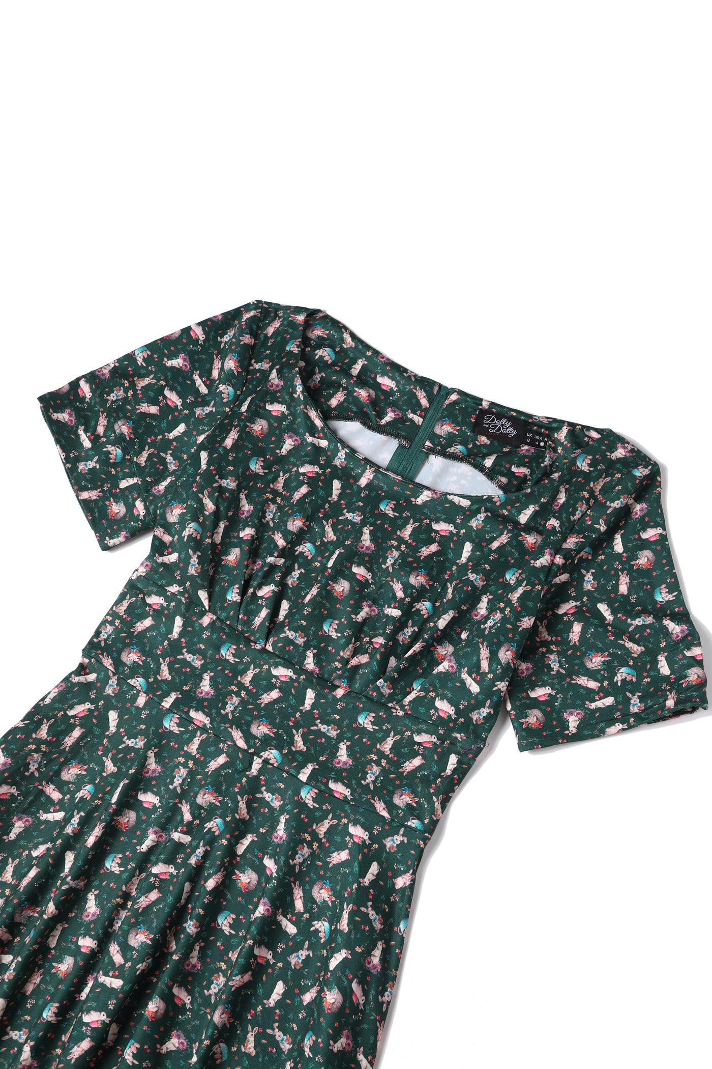 Brenda Dark Green Bunny Print Flared Dress