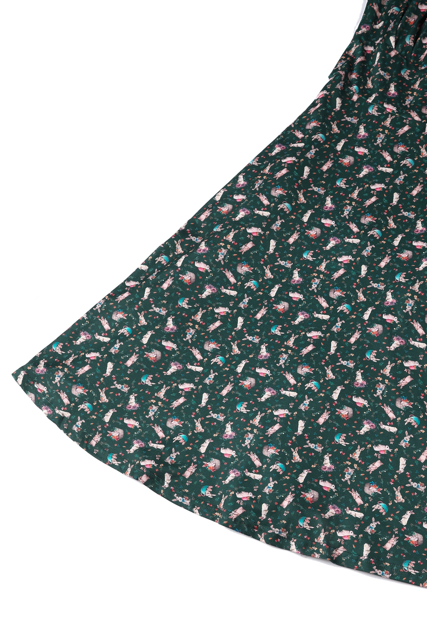 Brenda Dark Green Bunny Print Flared Dress