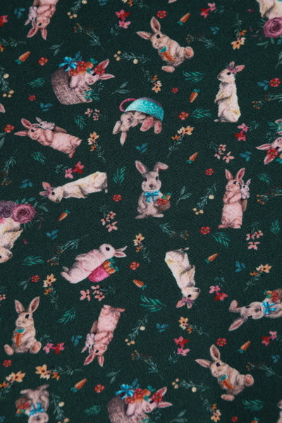 Brenda Dark Green Bunny Print Flared Dress