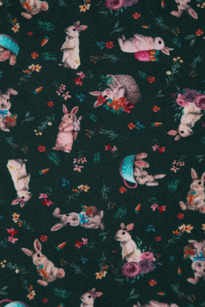 Brenda Dark Green Bunny Print Flared Dress