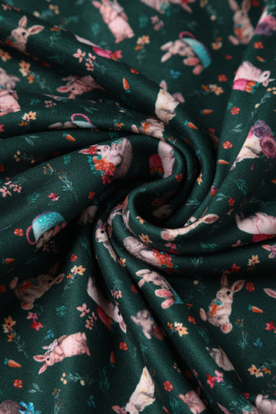 Brenda Dark Green Bunny Print Flared Dress