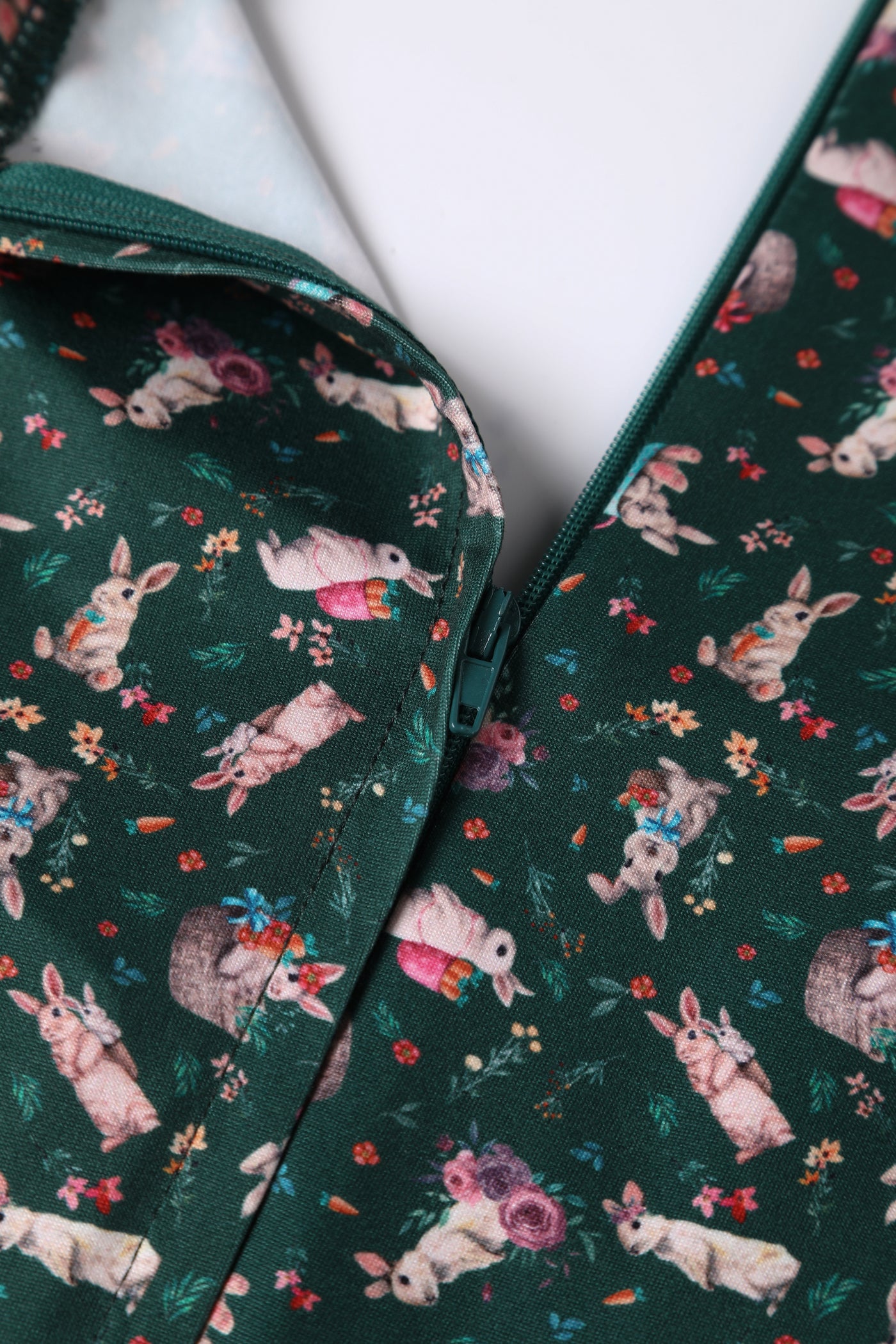 Brenda Dark Green Bunny Print Flared Dress