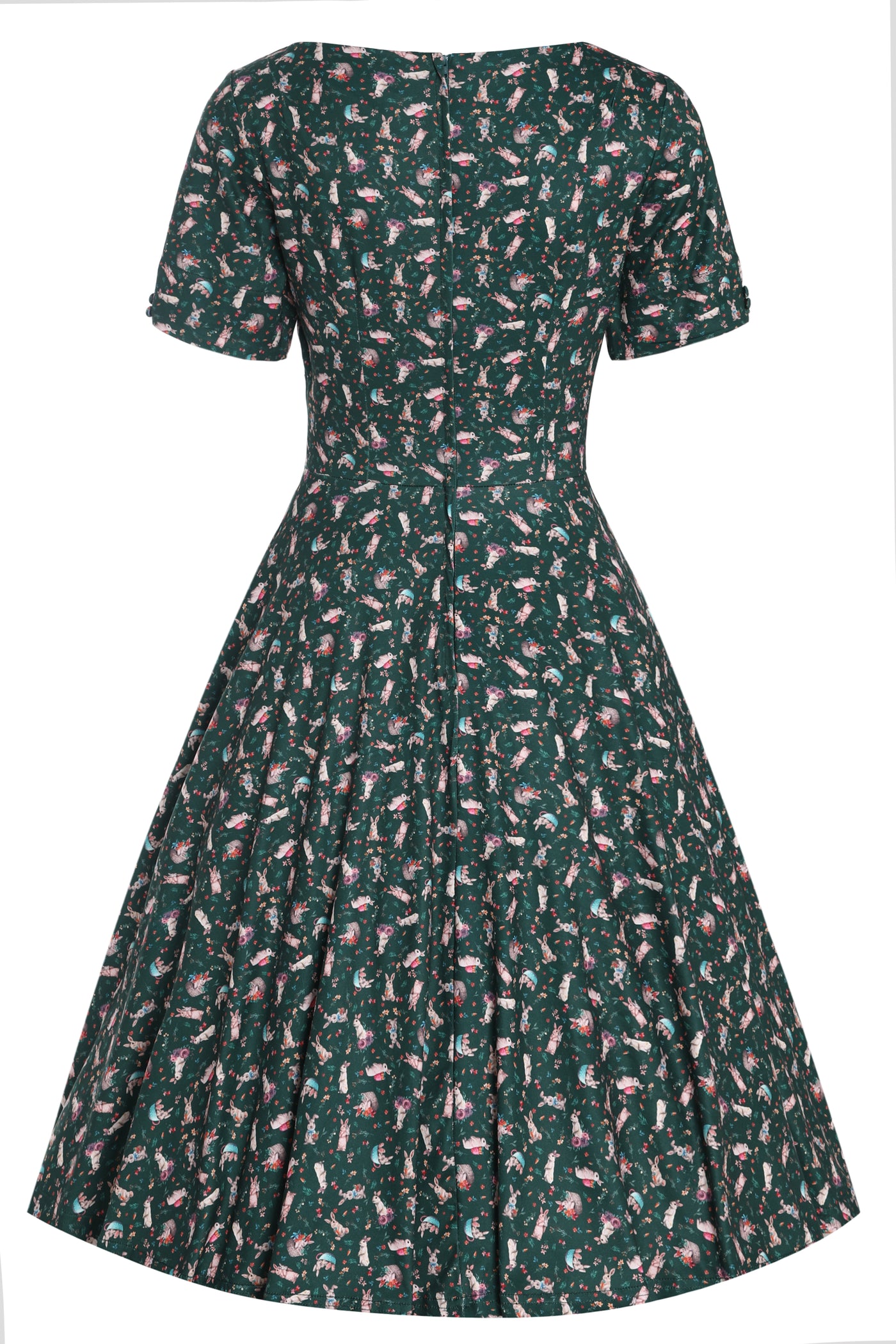 Brenda Dark Green Bunny Print Flared Dress
