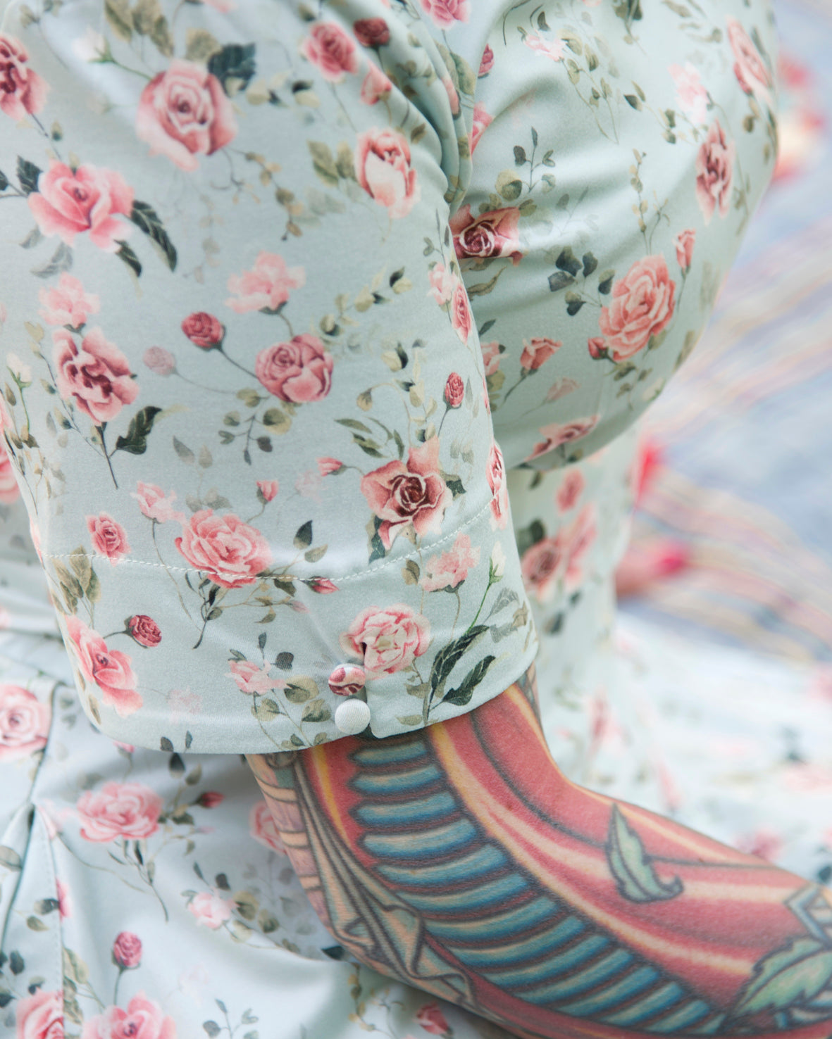 Brenda Pink Rose Flared Dress In Baby Blue