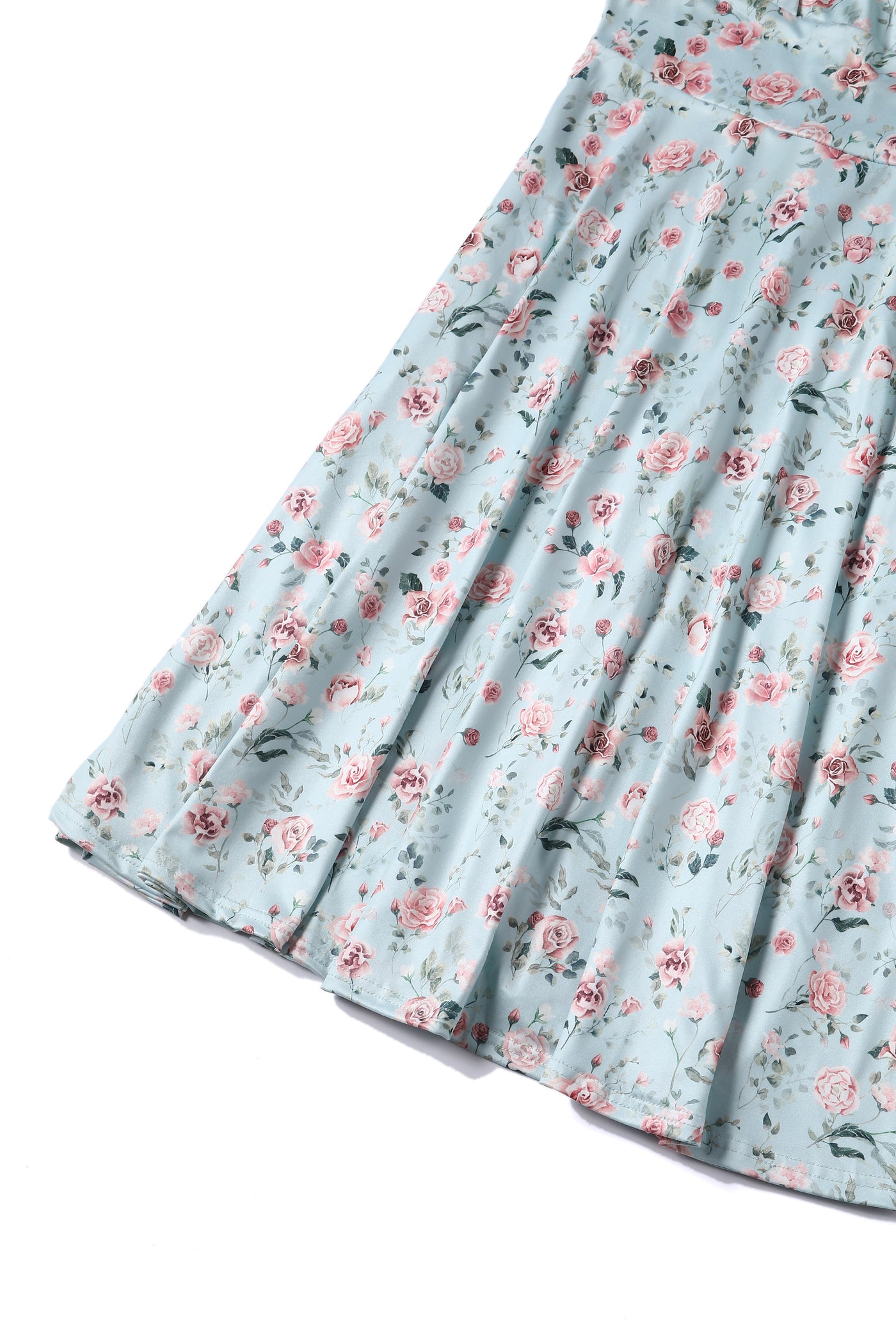 Brenda Pink Rose Flared Dress In Baby Blue